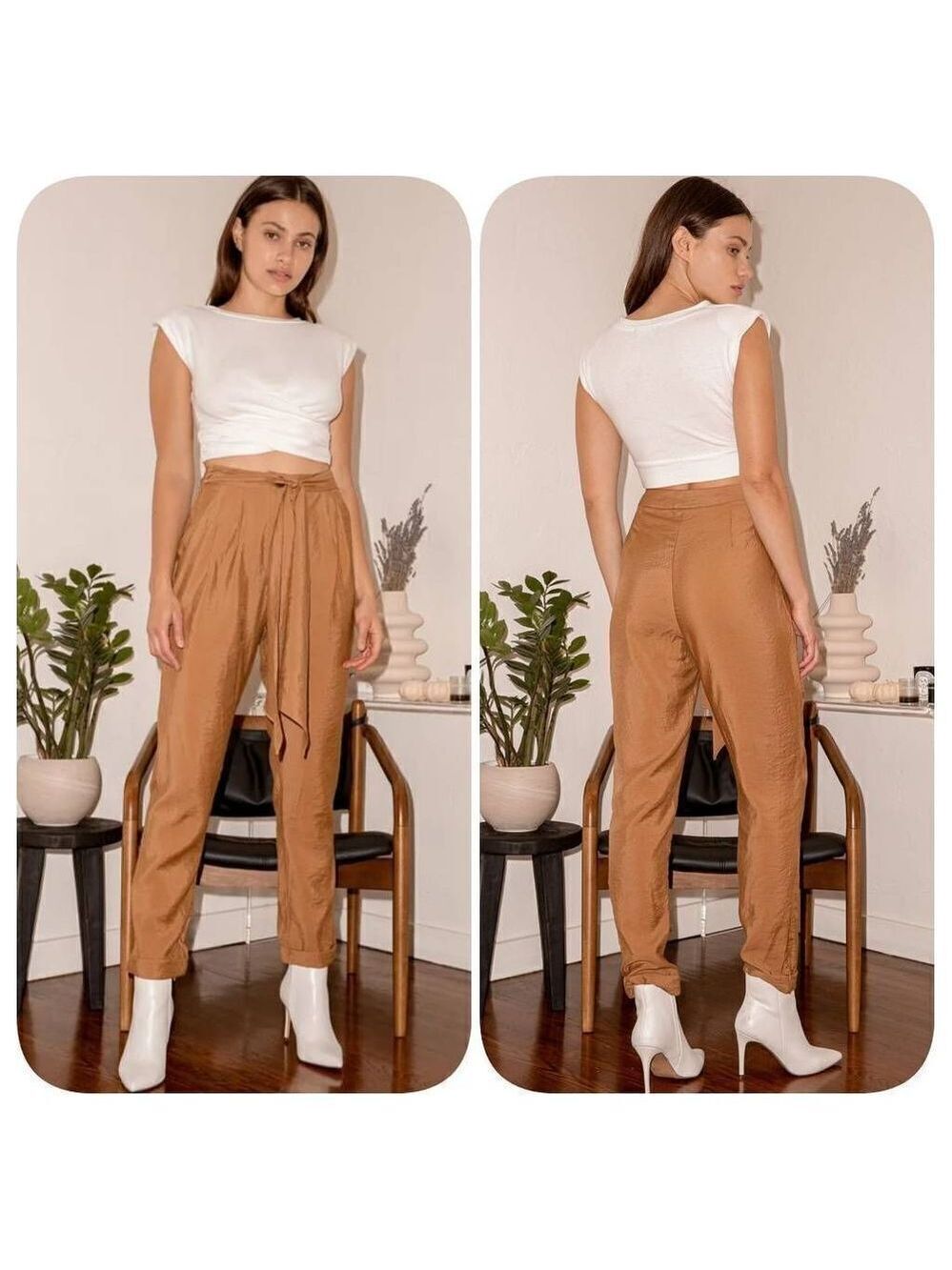 Nwot Lulu's Perfect Style Tan Tie-Front Trouser Pants Sz XS